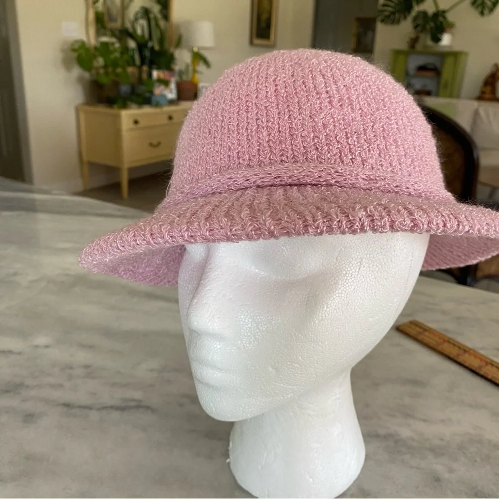 Knitted Bow Hat Pink Knitted Bucket Hat